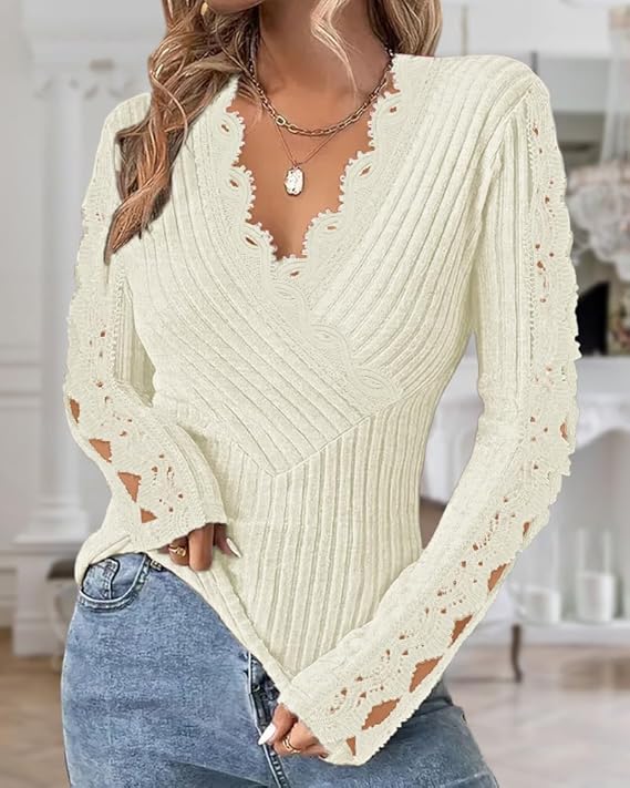 Luxe Sculpt Cross Neck Lace Blouse