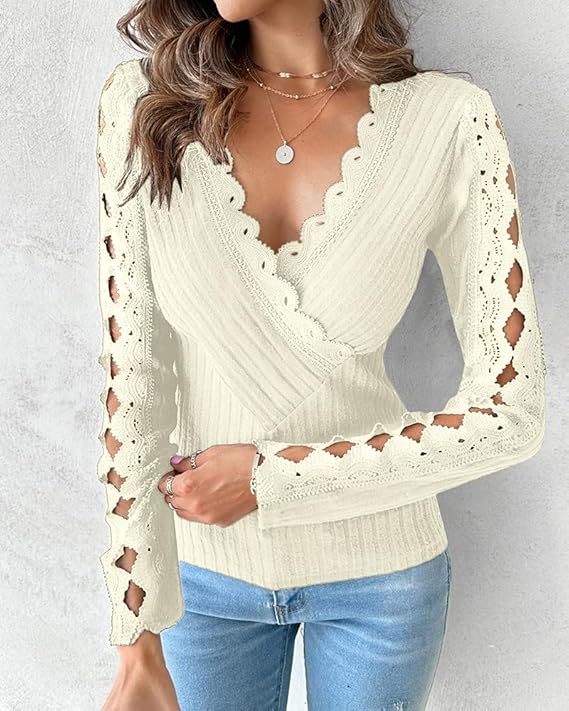 Luxe Sculpt Cross Neck Lace Blouse